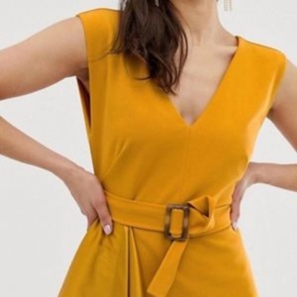 ASOS DESIGN Midi Satin Mix Skater Dress w/ Belt - Picture 3 of 7